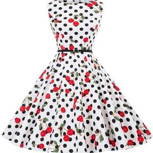 Vintage Inspired Cherry Print Swing Dress, Size Medium